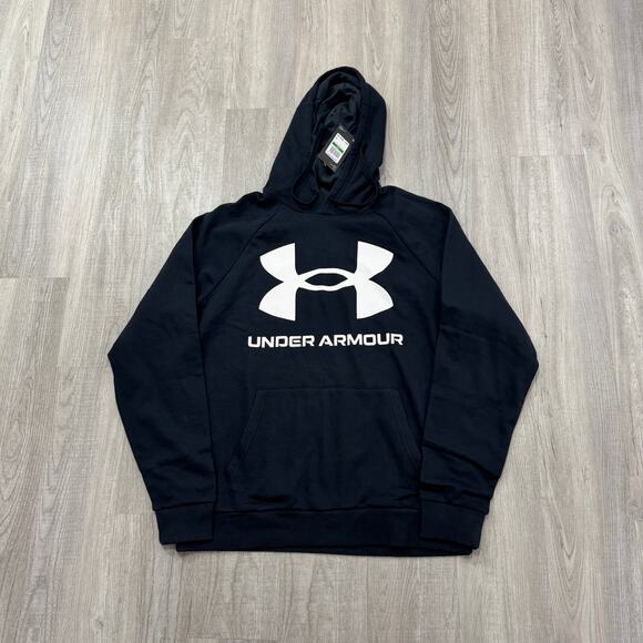 NEW Under Armour Big Logo Rival Fleece Hoodie Men's Large Black Sweatshirt NWT - Picture 1 of 9